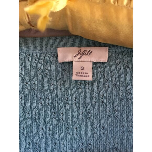 J. Jill Womens Small Blue Button Up Cardigan Sweater Perforated Knitted Cotton - Picture 5 of 7